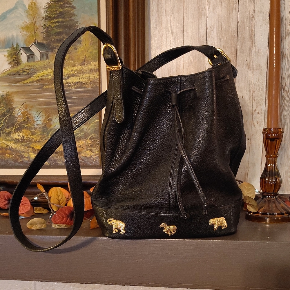 Chic Black Leather Shoulder Bag with Gold Accents
